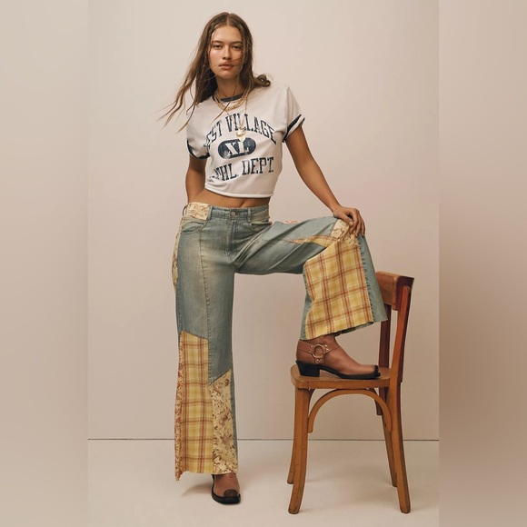 Anthropologie The Adi Mid-Rise Relaxed Flare Jeans by Pilcro: Patchwork Edition - Picture 1 of 9